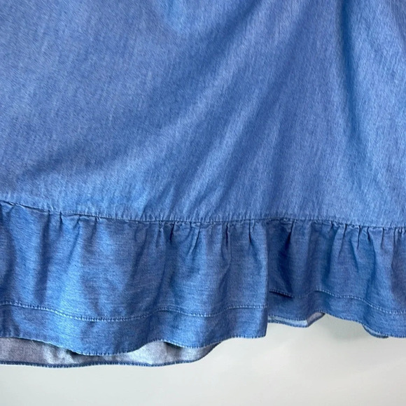 MODCLOTH Chambray Ruffled Mini Skirt Blue Medium Wash Pockets Cotton Plus 4X - Picture 5 of 12